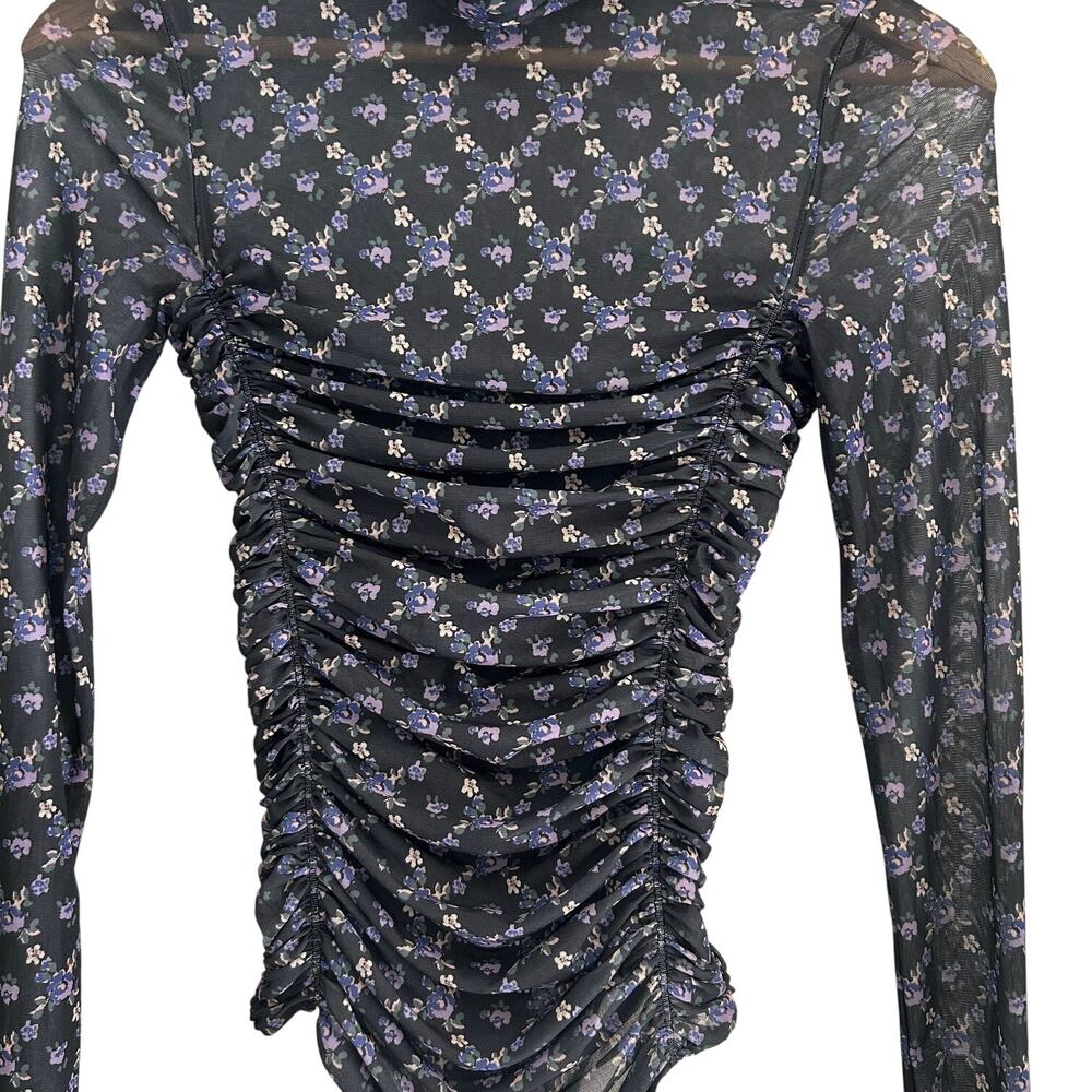 Free People Intimately Bodysuit Floral Mesh Ruched Sheer Mock Neck Y2K Coquette - Picture 8 of 11